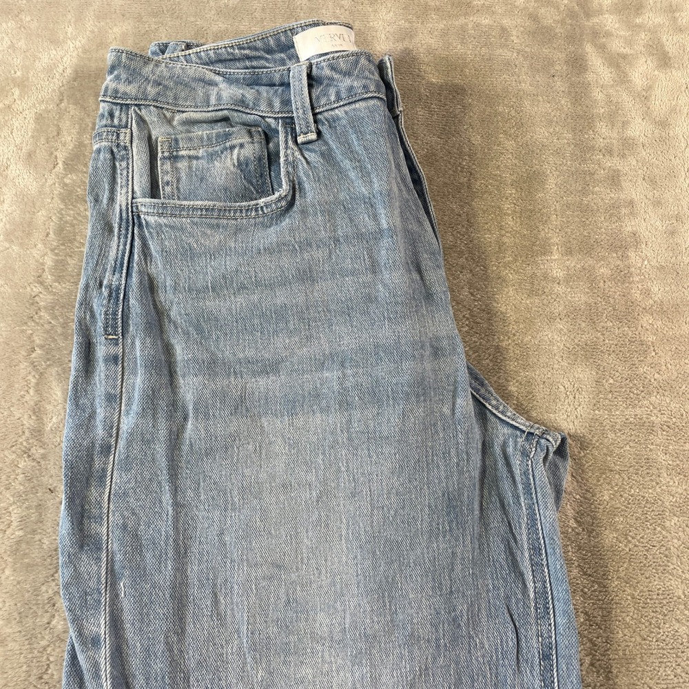 Vervet Blue Wide Leg Jeans Womens 30 Light Wash High Rise Raw Hem Boho Mom - Picture 9 of 11